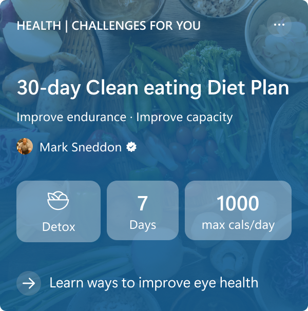 Diet plan challenges card